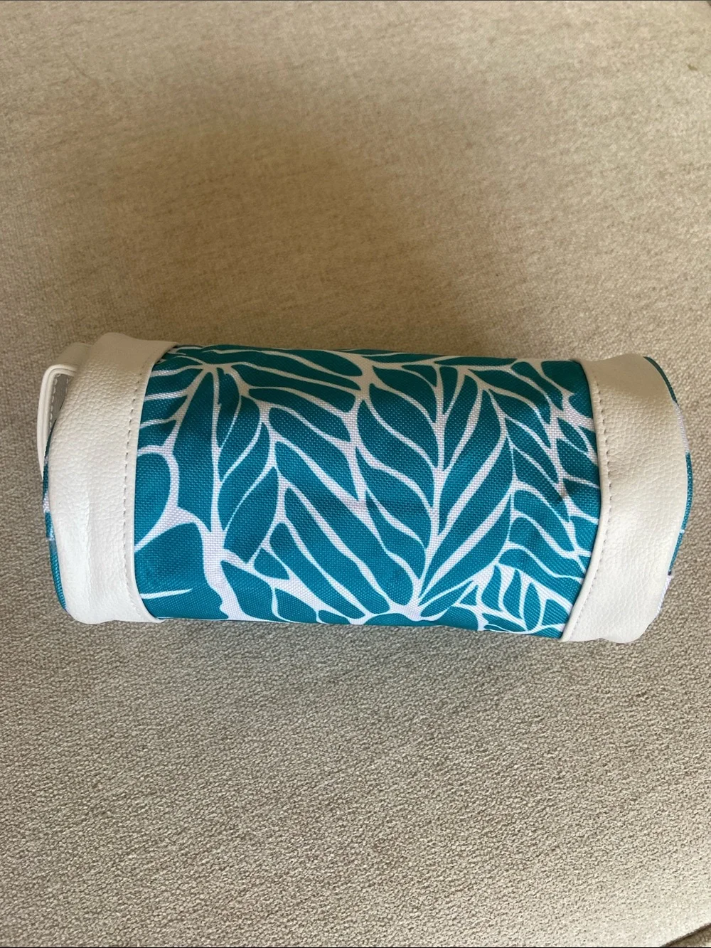 Lancôme Teal and White Floral Tubular Zip Pouch. New, Never used.